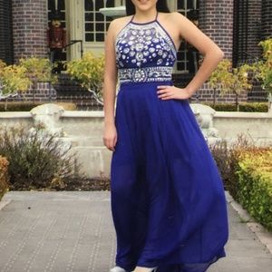 Royal blue with silver 2 piece prom dress